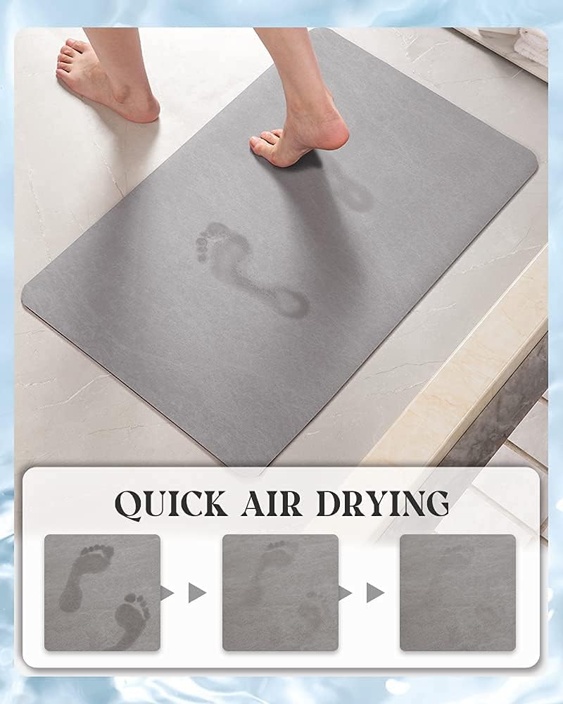 MontVoo Bath Mat - Non-Slip Rubber Backing | Quick-Dry Faux Suede - Grey 16x24" Bathroom Rug