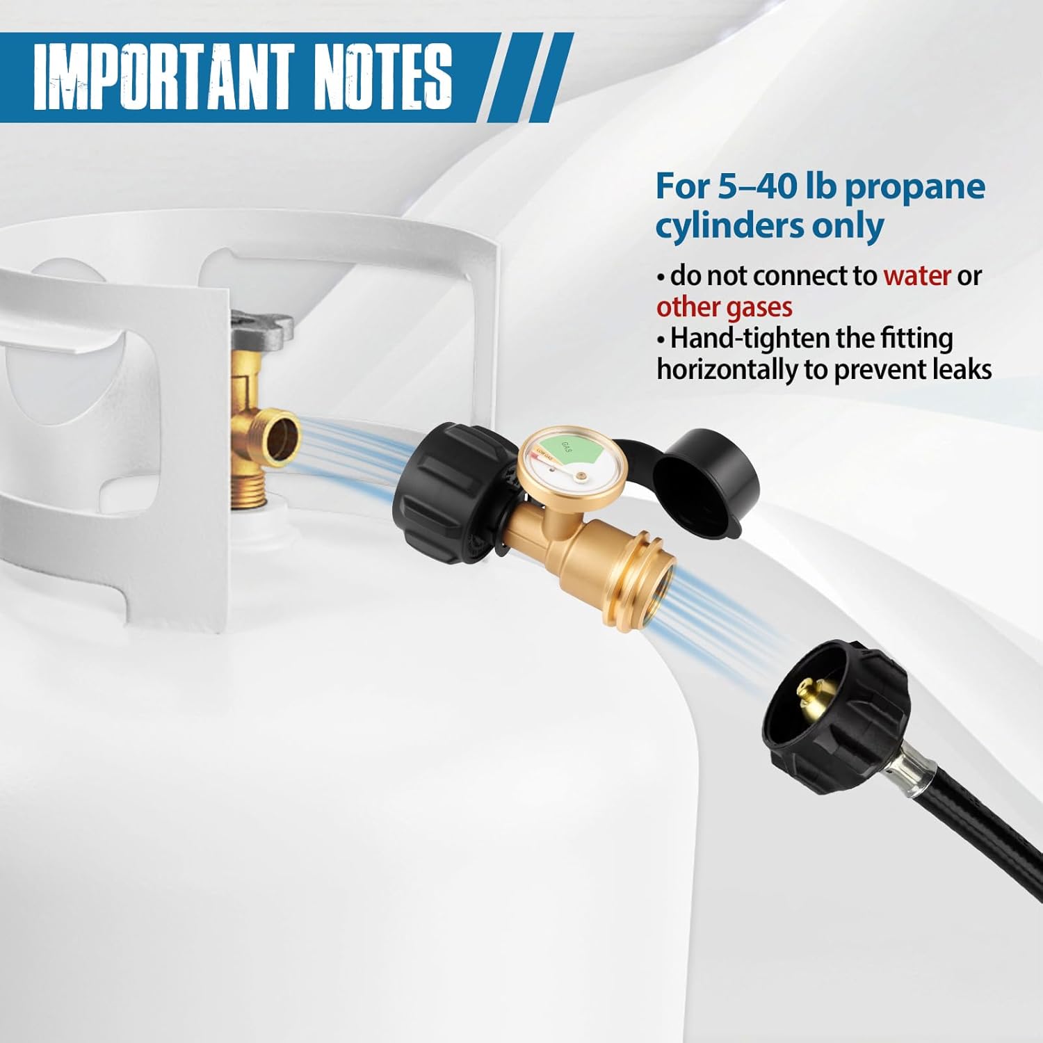 Siziviki Propane Tank Gauge & Leak Detector - Gas Pressure Meter for 5-40 lb Tanks | Universal QCC-1 Connection