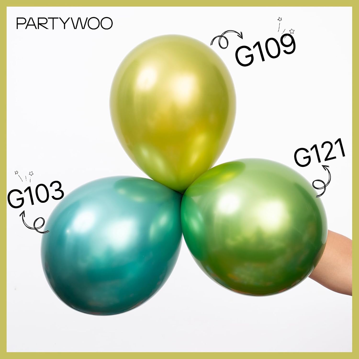 PartyWoo Metallic Green Balloons - 100pcs in Various Sizes for Graduation & Wedding Decor