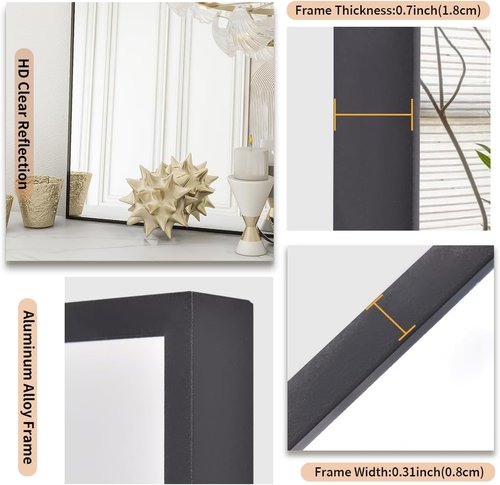 Koonmi Black Rectangle Wall Mirror - 20x30 Inch Aluminum Frame Vanity Mirror for Any Room