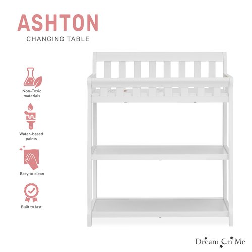 Dream On Me Ashton 2-in-1 Changing Table & Nightstand in White – Solid New Zealand Pinewood, Safety Rails, Spacious Storage Shelves & Water-Resistant Changing Pad, Converts to Nightstand