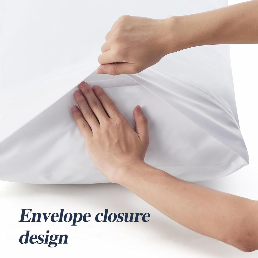 Nuzzle Pillow Cases | Standard Size 100% Cotton Pillow Covers - Soft, Breathable 300 Thread Count, White 20 x 26 Inches