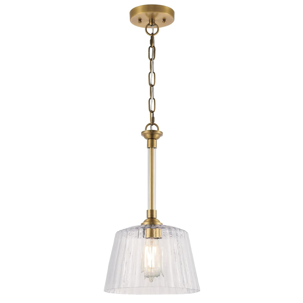 Westinghouse 6130200 Aggie Transitional One Light Indoor Pendant, Brushed Brass Finish, Clear Ribbed Glass