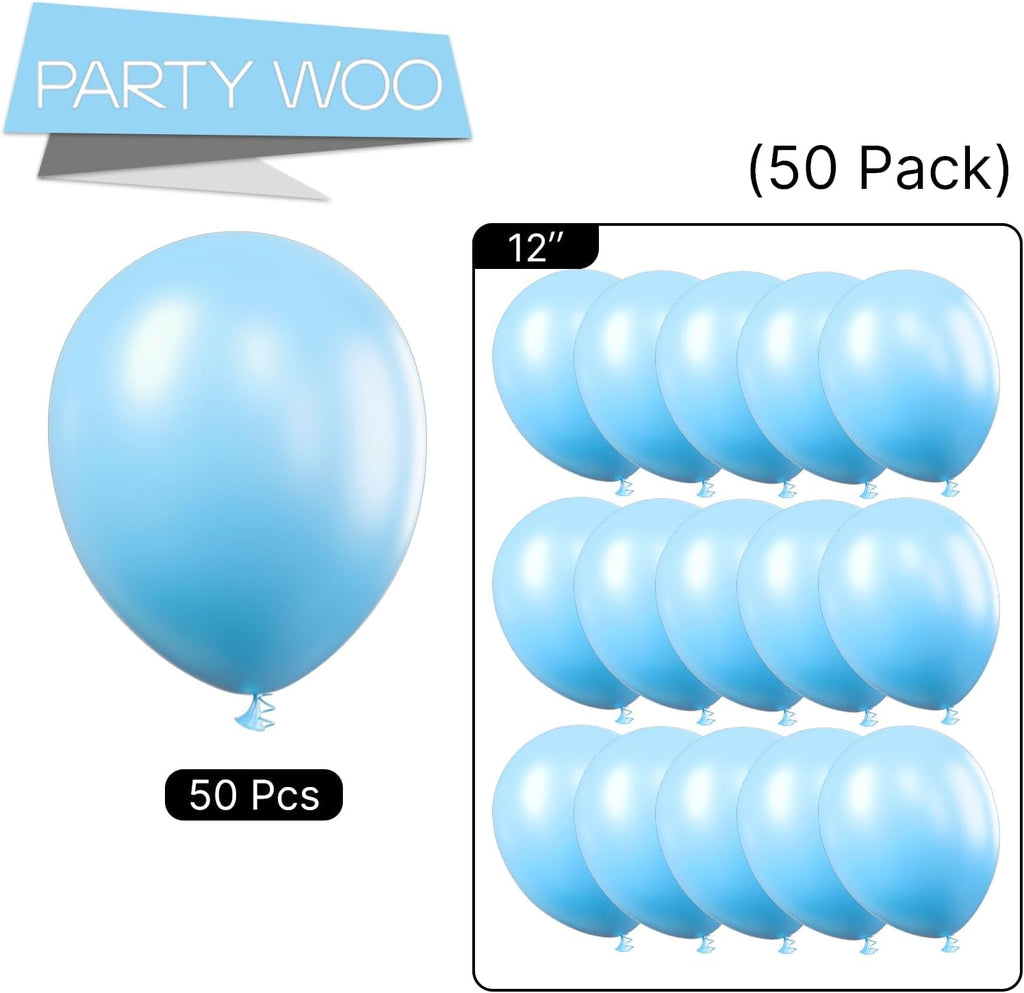 PartyWoo Light Blue Balloons - 50 Pcs 12 Inch Pastel Latex Helium Balloons for Baby Showers & Parties