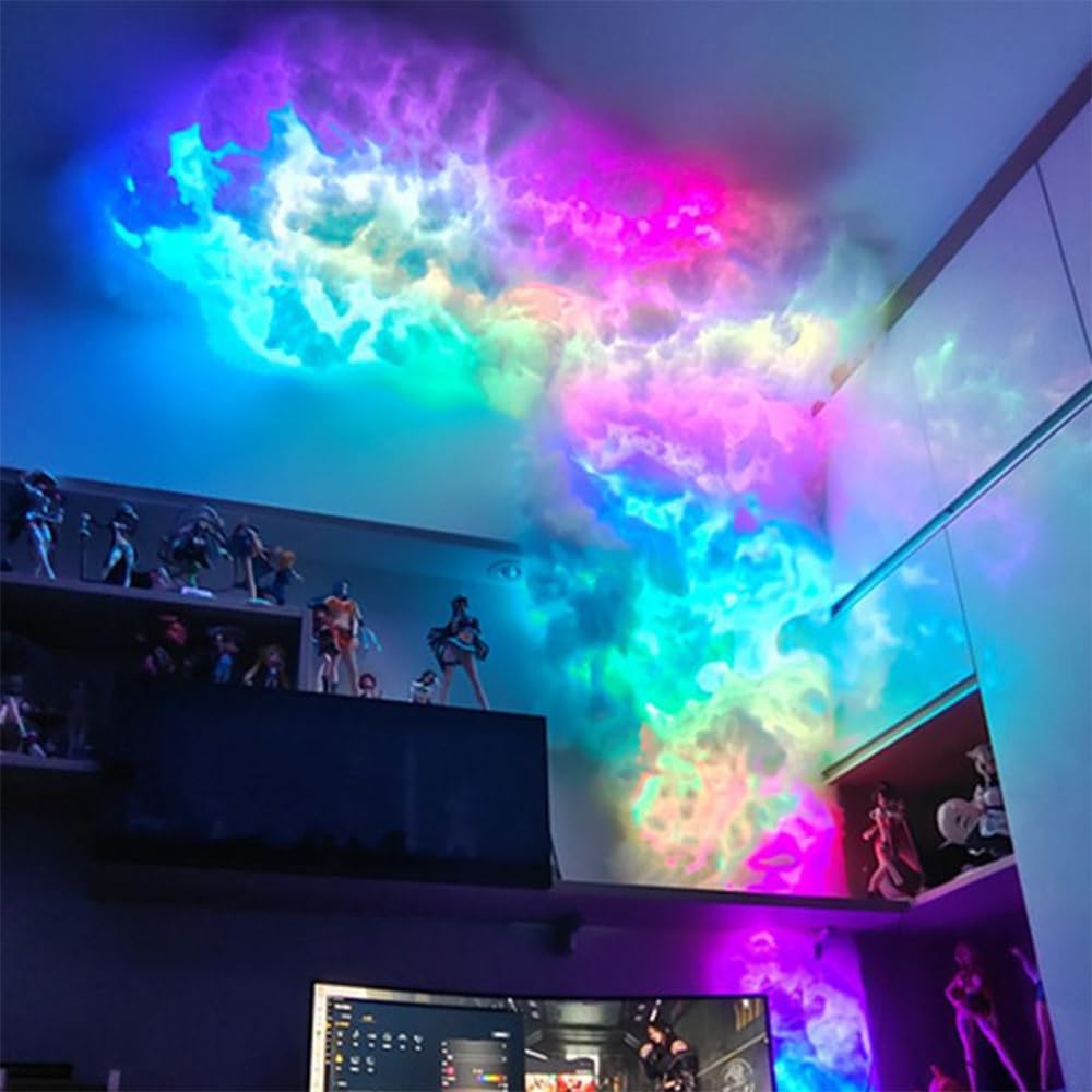Skiennix 3D Thundercloud Storm Ceiling Light - Music Sync Fluffy Cloud Decor for Gaming Room | Bedroom Night Light