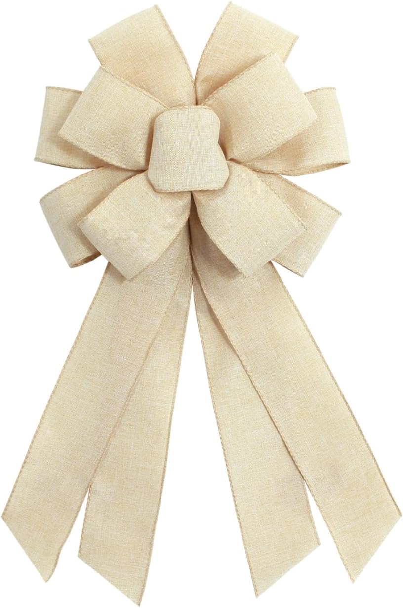 Natural Burlap Wreath Bow - Elegant Birthday & Anniversary Decor | Farmhouse Style for Front Door