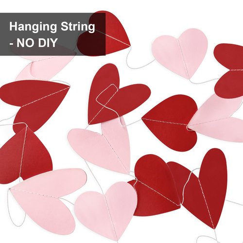 8 Pack Red Pink Heart Garland Valentines Decorations Heart Paper Streamers Banner for Valentines Galentines Birthday Bridal Shower Wedding Engagement Anniversary Party Supplies