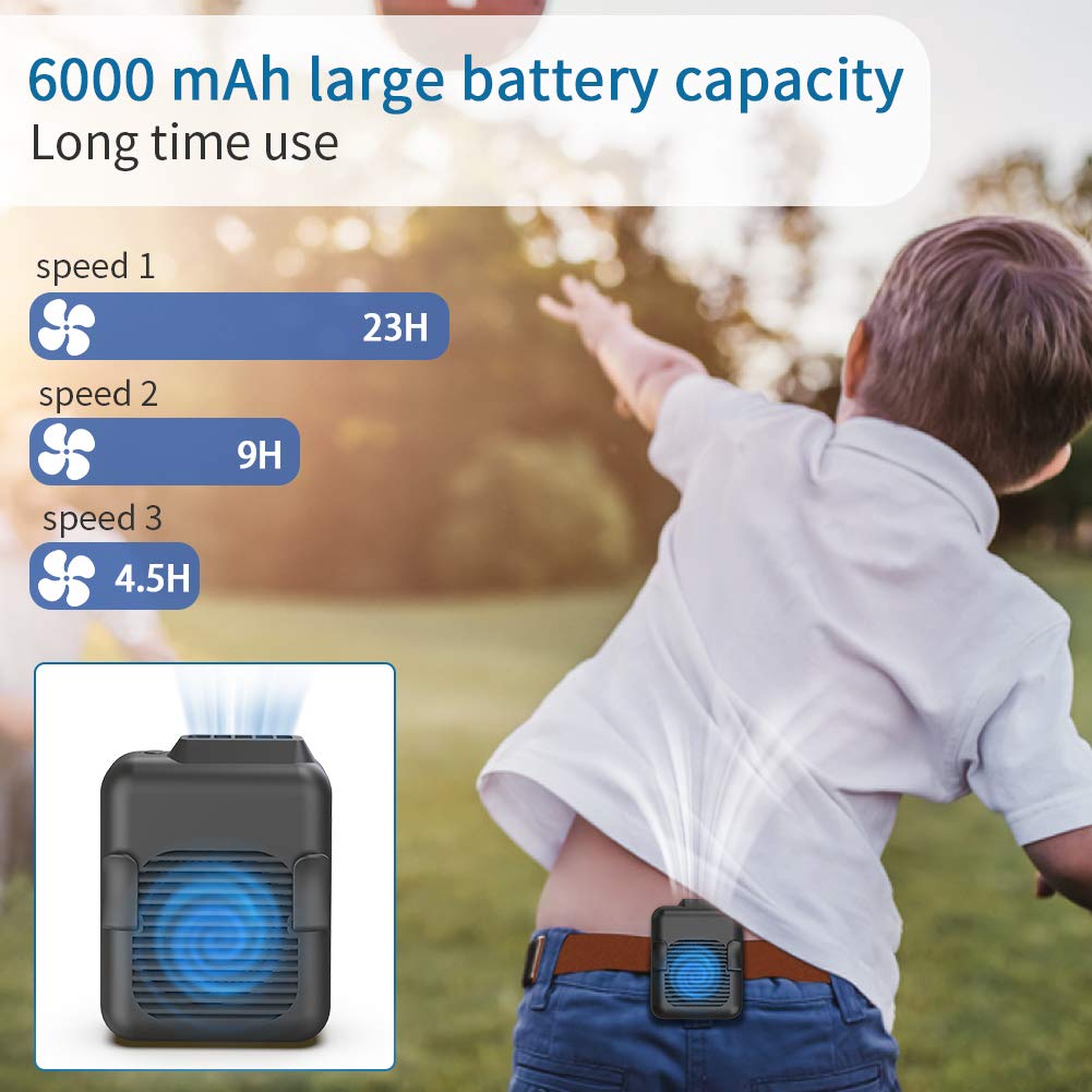 Koonie Portable Waist Belt Cooling Fan Rechargeable, 23h Use Time, 5100RPM Strong Airflow with 3 Speed Levels, Personal Under Shirt Fan for Men,Hands-free Clip on Pants Fan for Outdoor Working,Jobsite