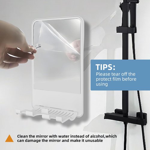 Infitrans Shower Mirror for Shaving Fogless with Multifunctional Storage for Razor and Shaving Foam Canister, Adhesive or Screw Optional Installation,Adjustable Angle, White