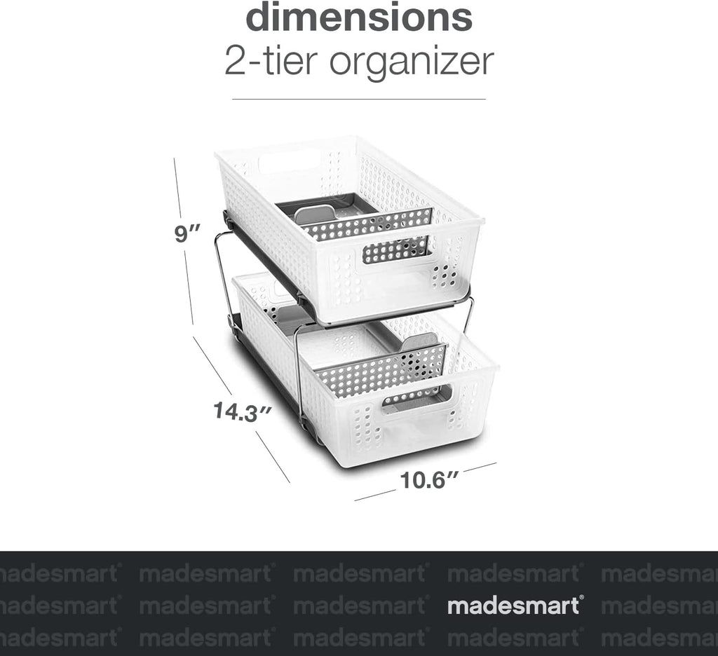 Madesmart 2-Tier Bath Organizer - Adjustable Undersink Storage with Sliding Drawers & Baskets | Frost Finish
