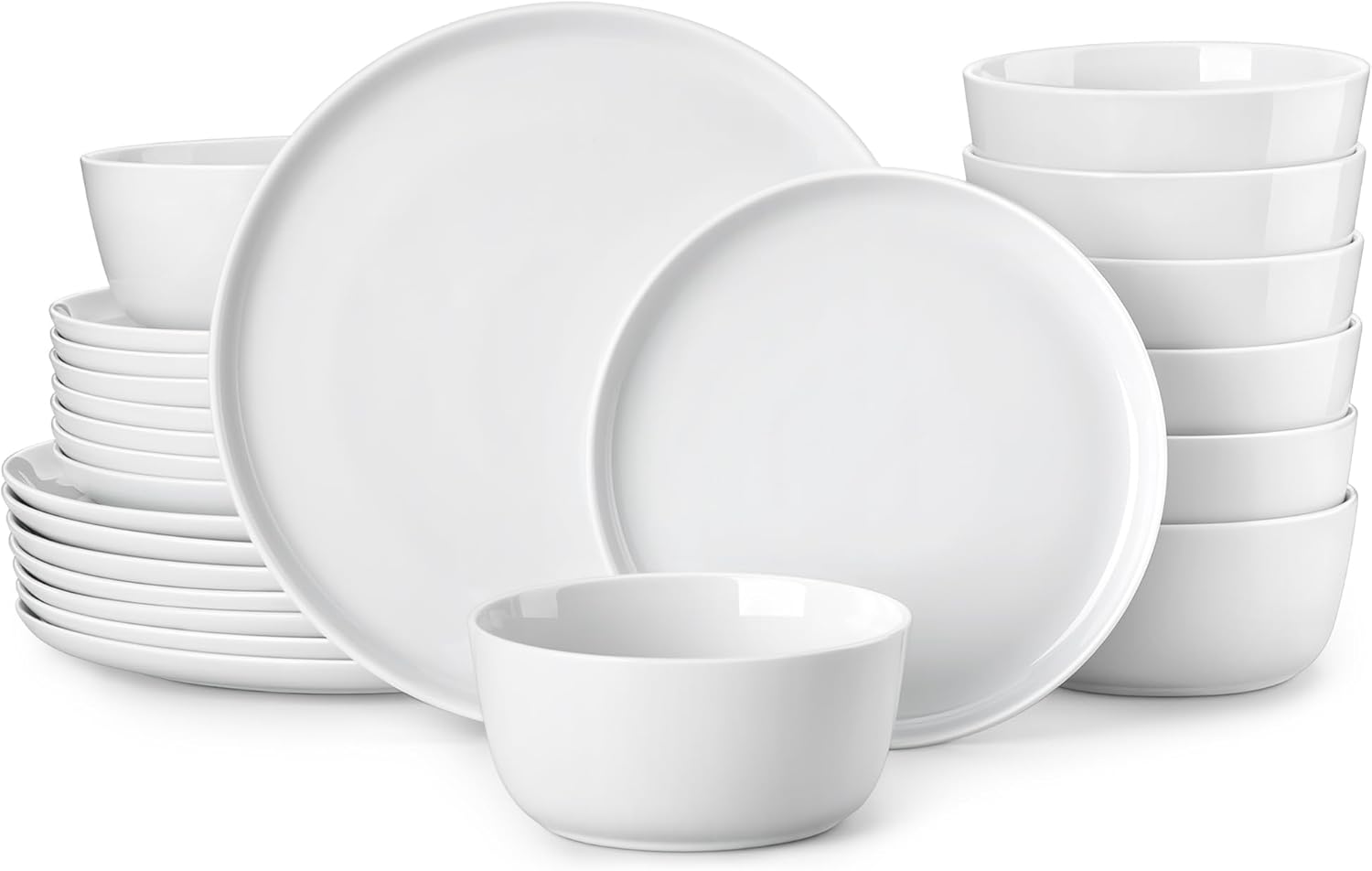 MALACASA 24-Piece Gourmet Porcelain Dinnerware Set | Premium Chip & Scratch Resistant Plates & Bowls for 8 - White, Series LEXI