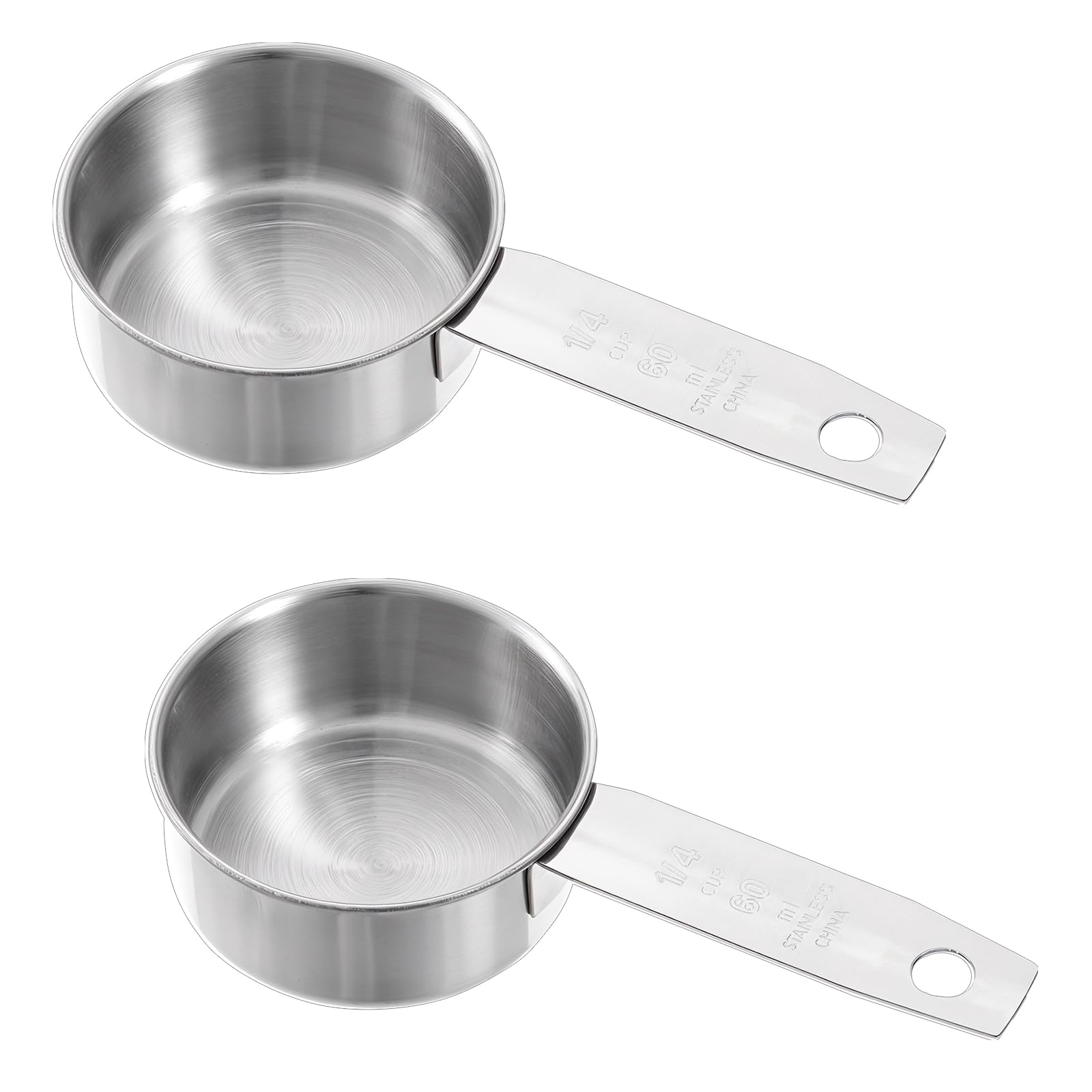 2 Pcs 1/4 Cup Stainless Steel Measuring Cup, 60 ml 2 oz Stainless Steel Measuring Cups Metal Coffee Scoop Cat Food Scoops for Wet and Dry Ingredients Cooking Baking Kitchen, Dishwasher Safe