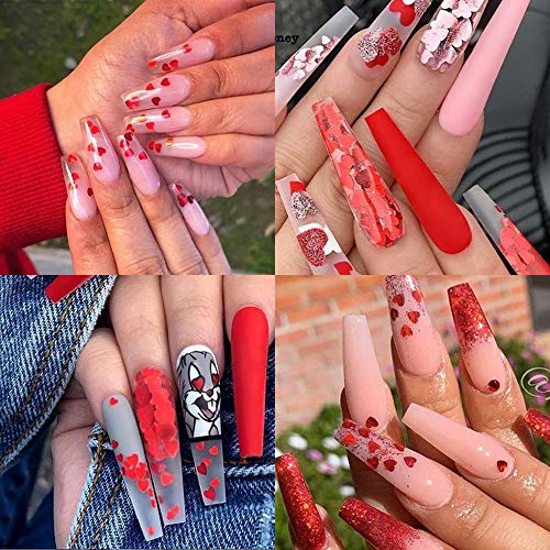 SeBeauty Red Nail Art Glitter Sequins 12-Grid 3D Valentine Charms