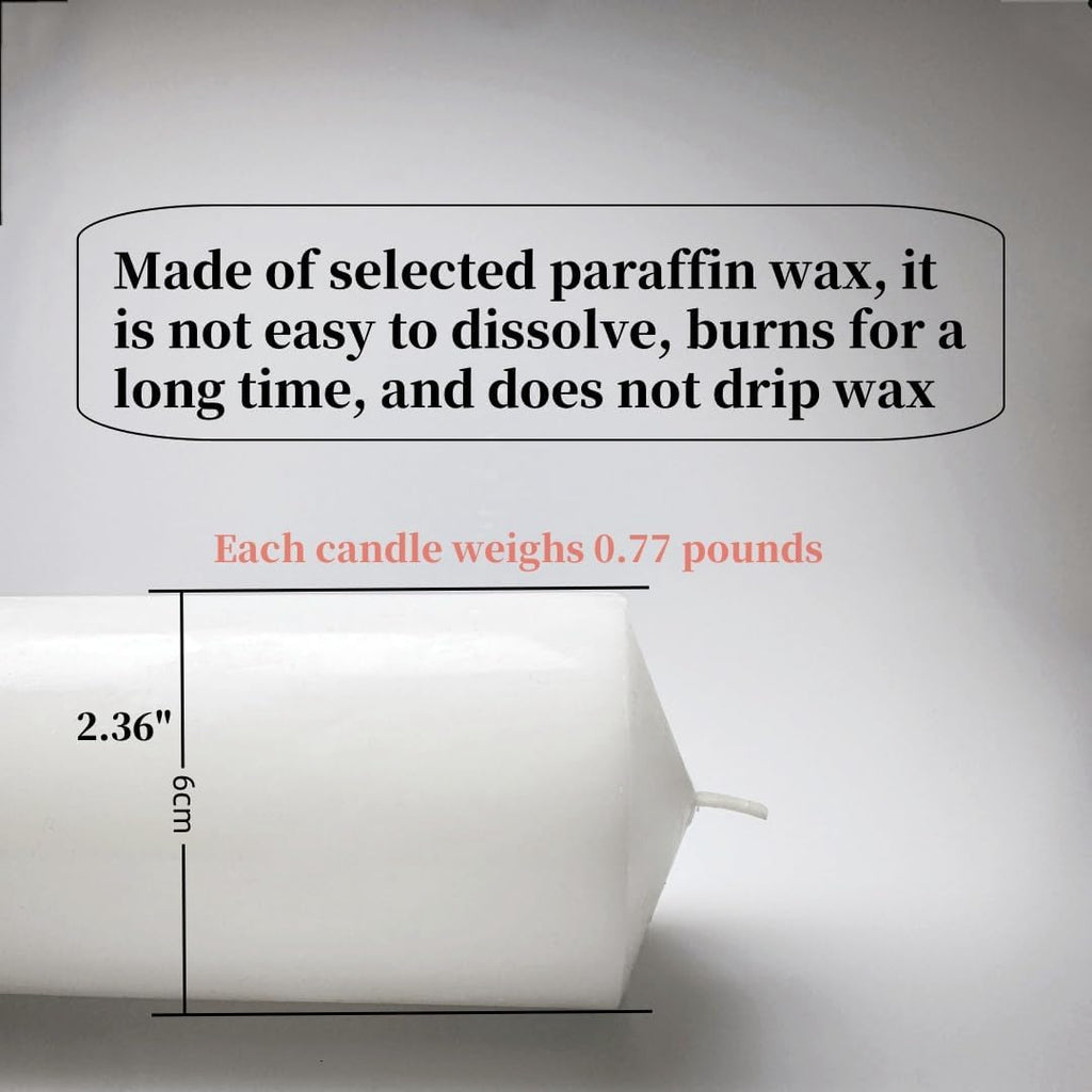 Skiennix White Pillar Candle Set - 2 Large Unscented Decorative Candles | Perfect for Parties, 2.4" x 6" (2PC)
