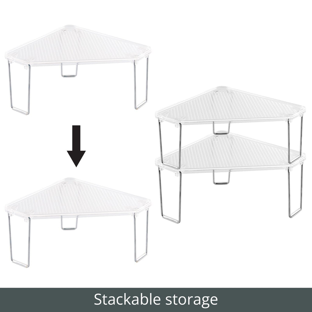 mDesign Plastic/Steel Corner Stackable Rack, Storage Organizer Shelf for Bathroom, Vanity, Countertop, Sink, Cabinet, Holds Makeup, Shower Accessories, Ligne Collection - 2 Pack - Clear