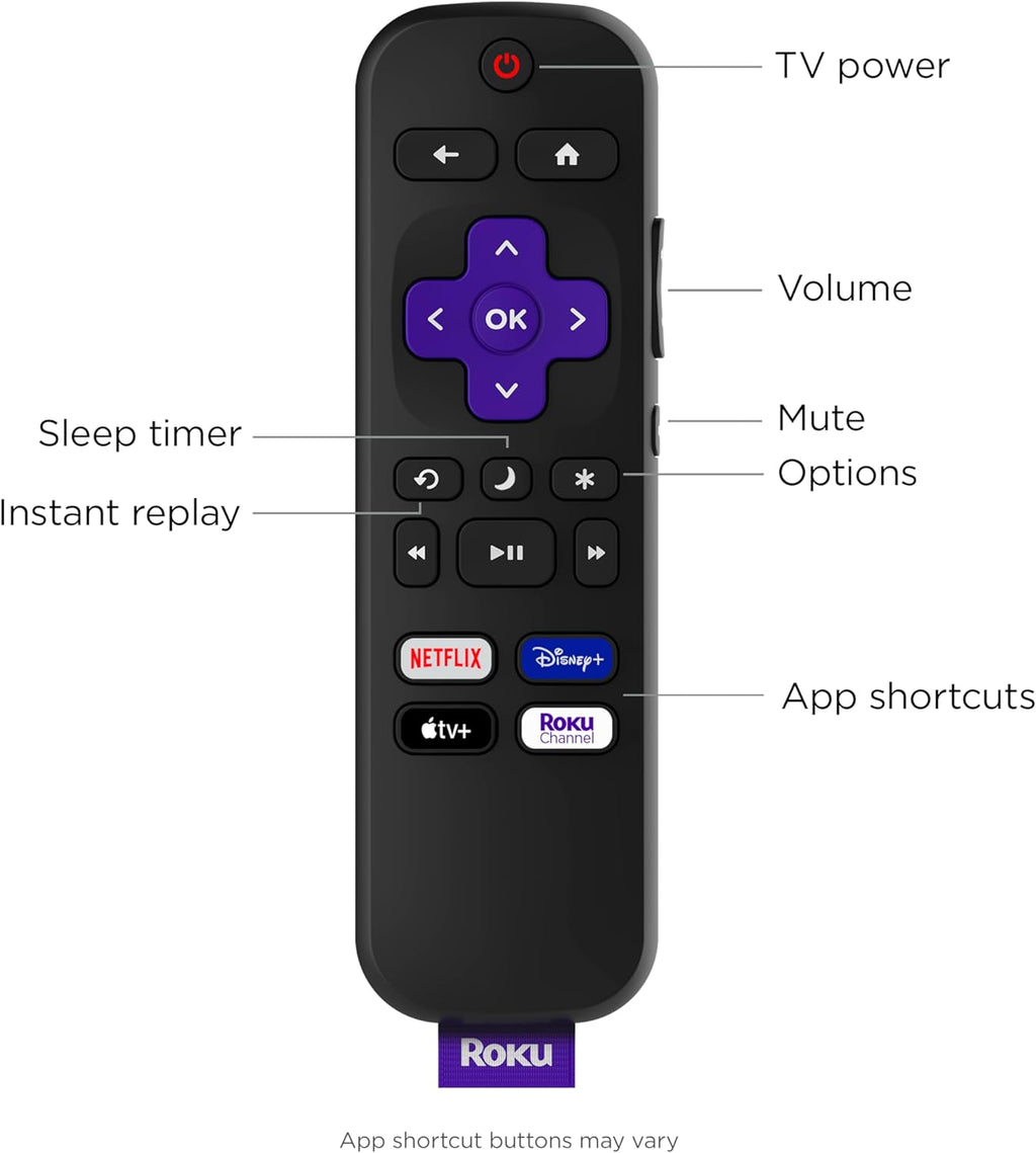 Roku Remote Control - Official Replacement for Roku TV | Easy Setup & Pre-Set App Shortcuts