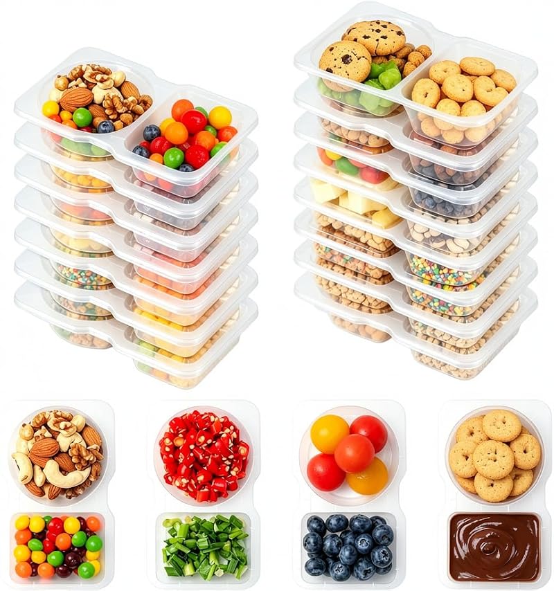 Husfunov 15 Reusable Snack Containers with Lids - Double Compartment