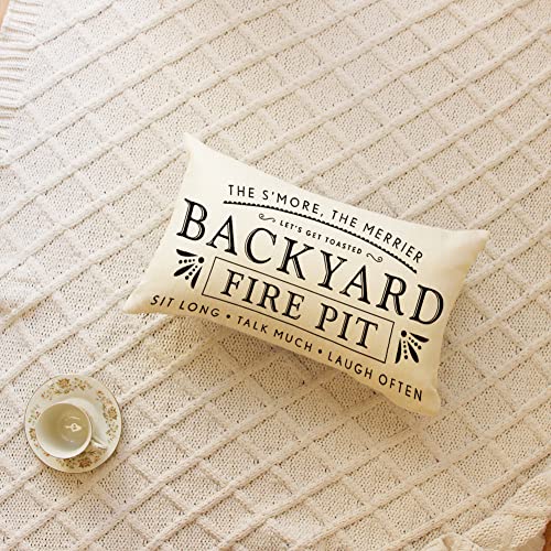 Farmhouse Lumbar Pillow Cover 12x20 Inch Decorative Fire Pit Quote Cushion