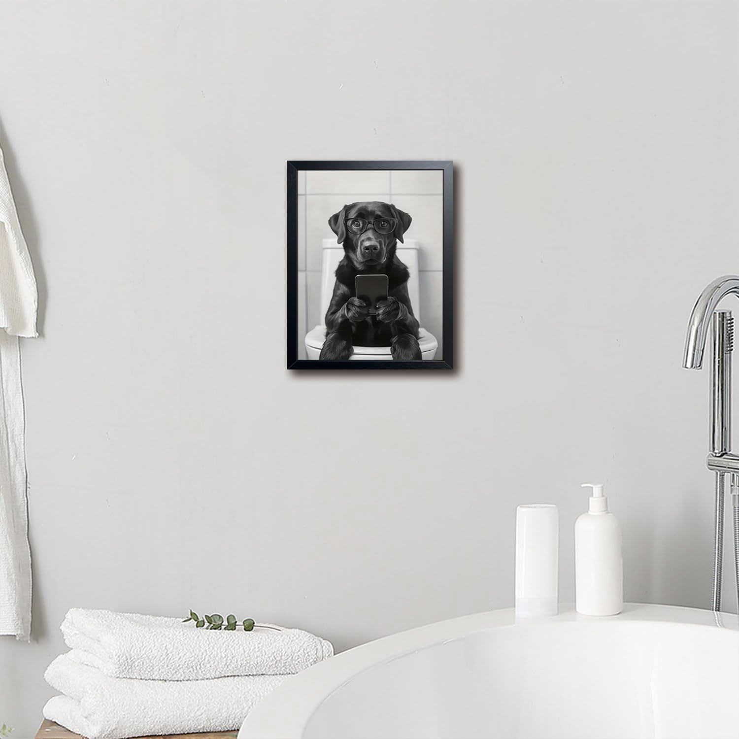 Regine Switzerland Funny Labrador Dog Canvas Print - Cute Bathroom Wall Art | 8x10 Inch Framed Decor