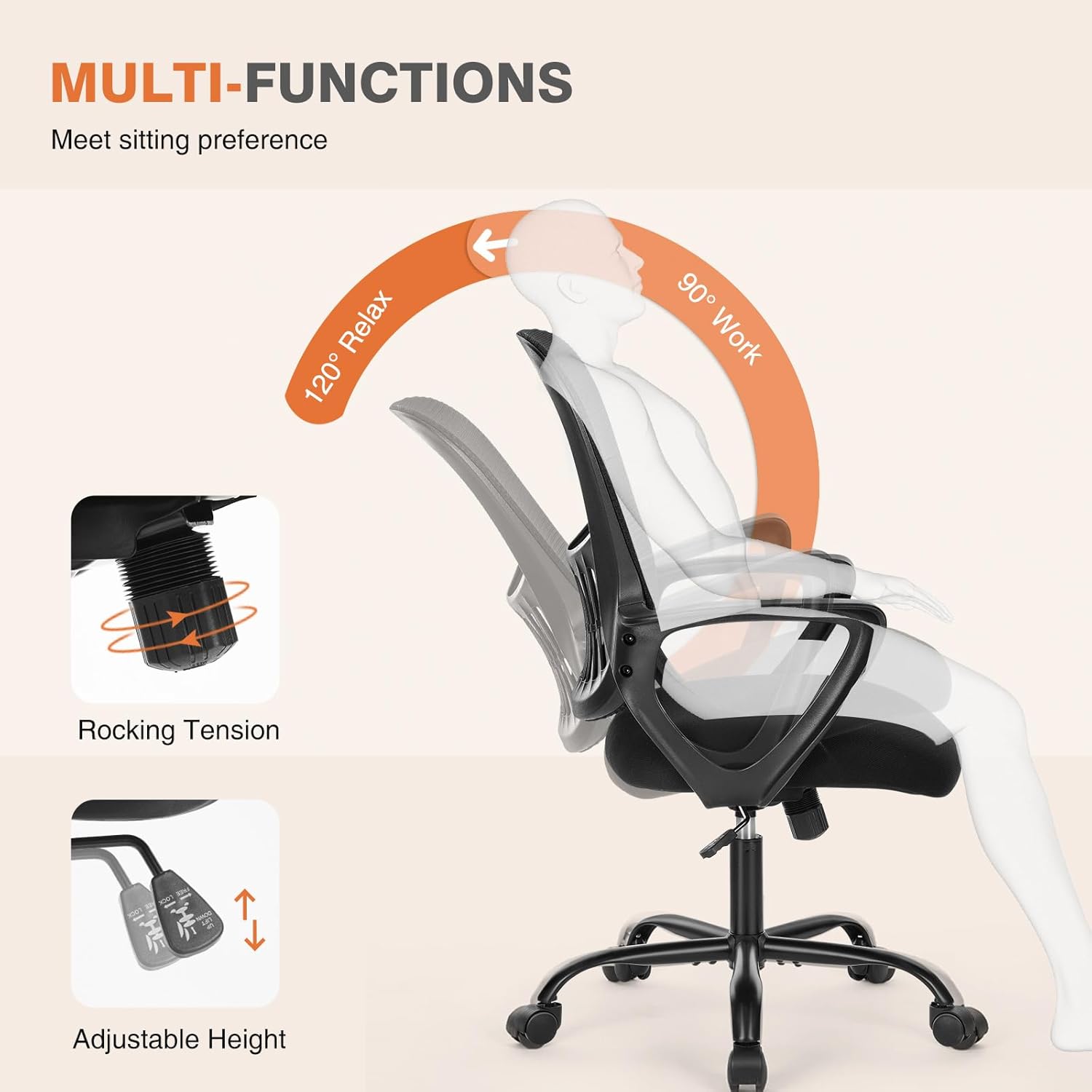 Sweetcrispy Ergonomic Executive Chair - Mid-Back Mesh Design with Lumbar Support | Black