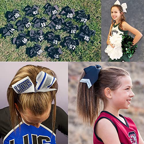 Large Blue Cheer Hair Bows with Ponytail Holders - 8 Inch, 2 Pack