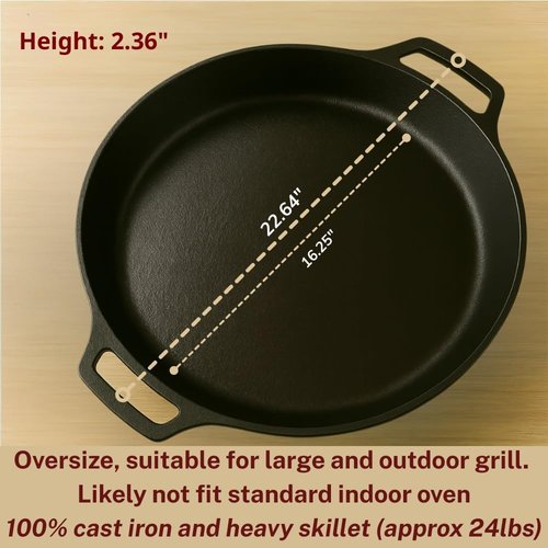 Cast Iron Skillet - 20 Inch Pre-Seasoned Cooking Pan with Dual Handles & Cleaner Scrubber | Heavy Duty for Grill, Oven, Stove, Campfire