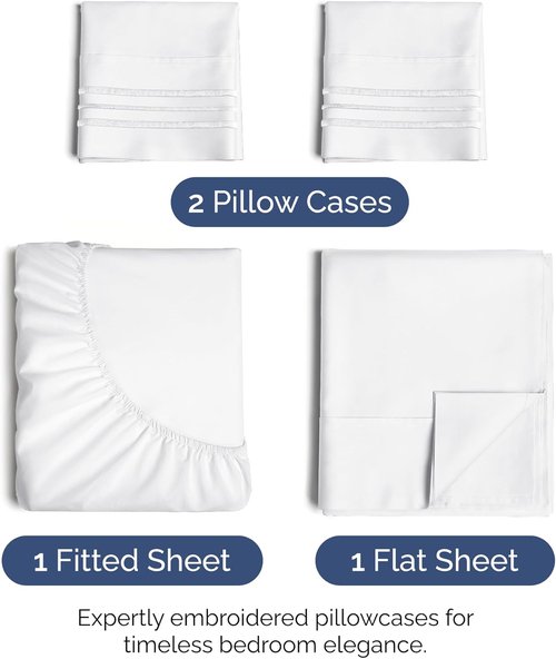 King Size 4 Piece Sheet Set | Ultra Soft Cooling Bed Sheets - Fits 8-16 Inch Mattresses - Wrinkle Free & Fade Resistant - Breathable Hotel Luxury Bedding in Bright White