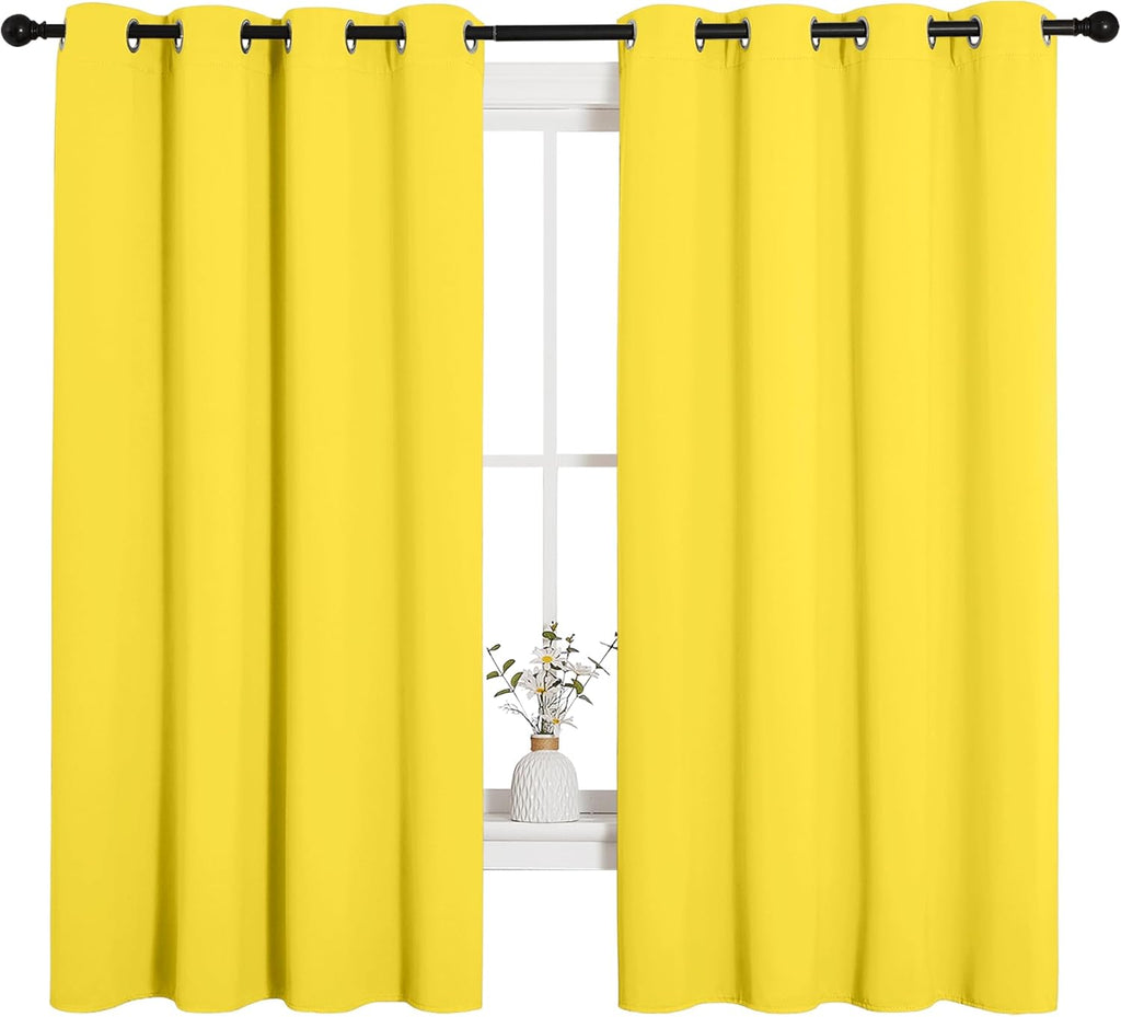 NICETOWN Thermal Insulated Bedroom Curtain Panels - Solid Bright Yellow Drapes, 55x68 Inches, 1 Pair