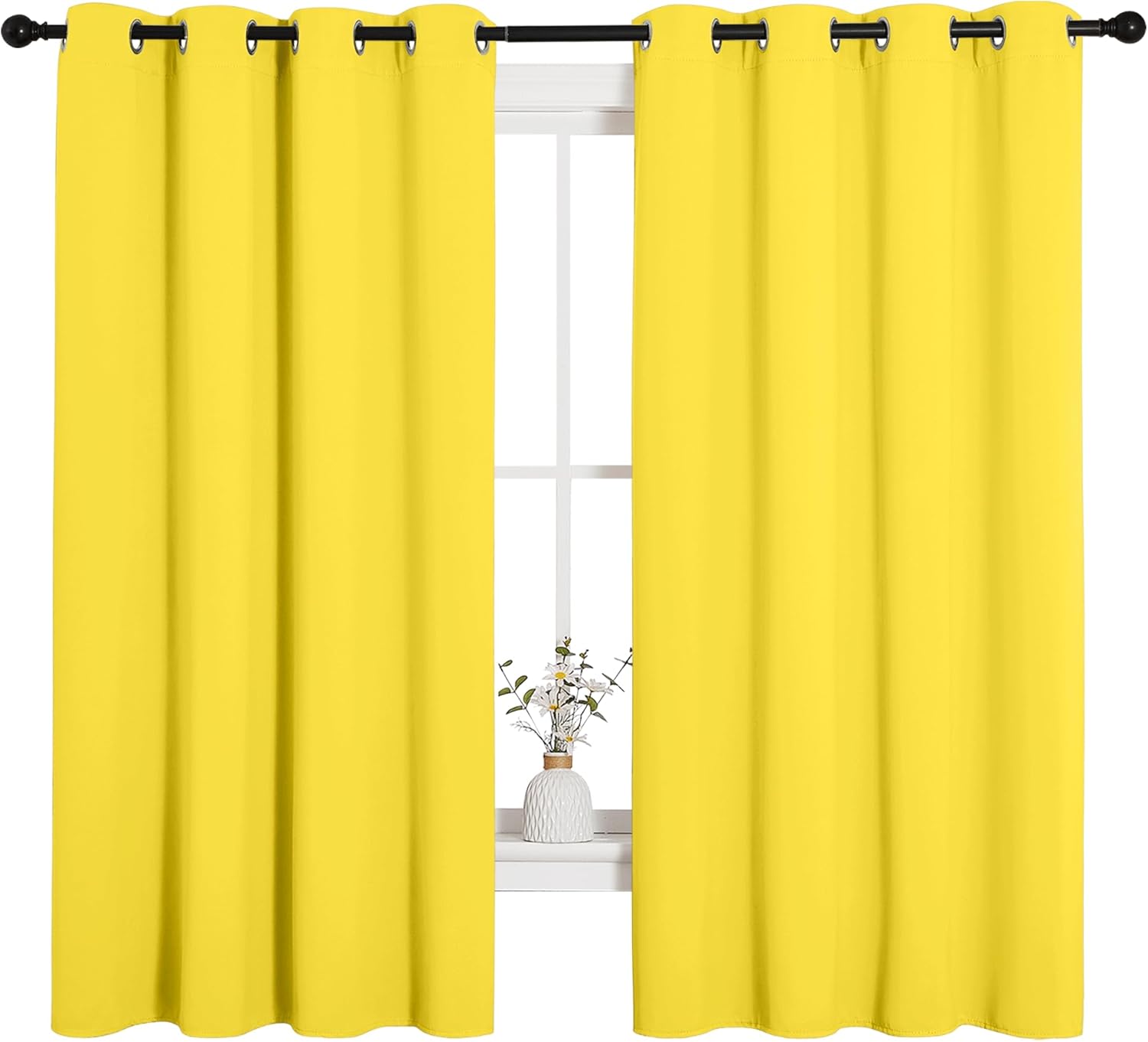NICETOWN Thermal Insulated Bedroom Curtain Panels - Solid Bright Yellow Drapes, 55x68 Inches, 1 Pair