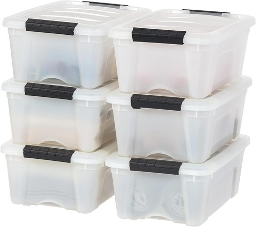 IRIS USA 13 QT Plastic Storage Box - BPA-Free, Durable Nestable Containers with Lids - 6 Pack, Pearl Color
