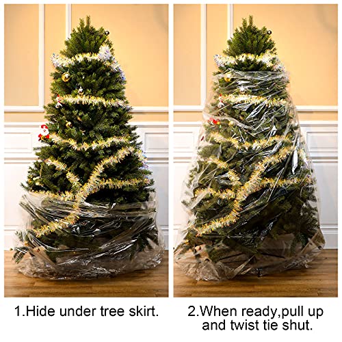 Christmas Tree Disposal Bag 12x6 ft Clear with Ribbon Pull Bow - Holiday Storage
