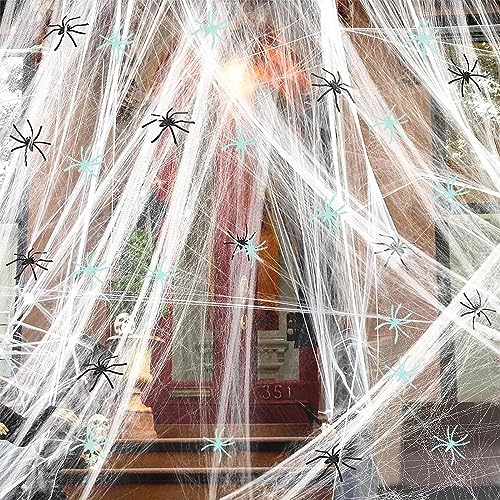 300 Sqft Halloween Spider Web Decorations with Glow-in-the-Dark Spiders