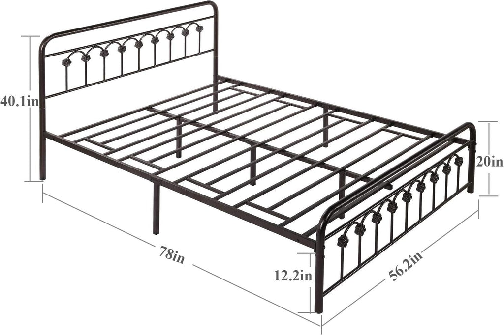 VECELO Full Size Metal Platform Bed Frame with Headboard and Footboard, Mattress Foundation with Steel Slat Support/No Box Spring Needed/Easy Assembly, Dark Copper