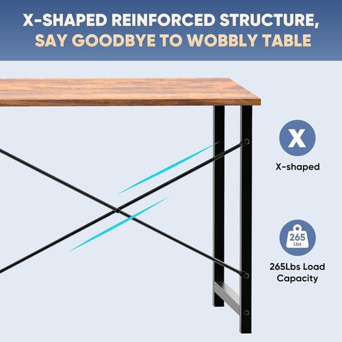 DUMOS Small Computer Desk - Modern Home Office Study Table with X-Shaped Reinforcement | Rust Finish