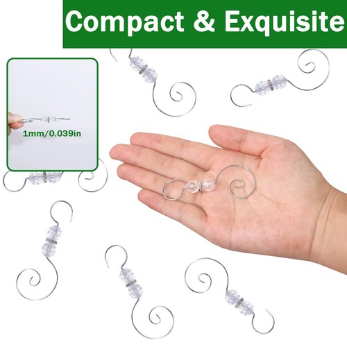 30 PCS Christmas Ornament Hooks,Silver Christmas Tree Hanger S-Shaped Hangers Hook with 2 Crystal Beads for Crafts Xmas Tree Home Decoration (B)