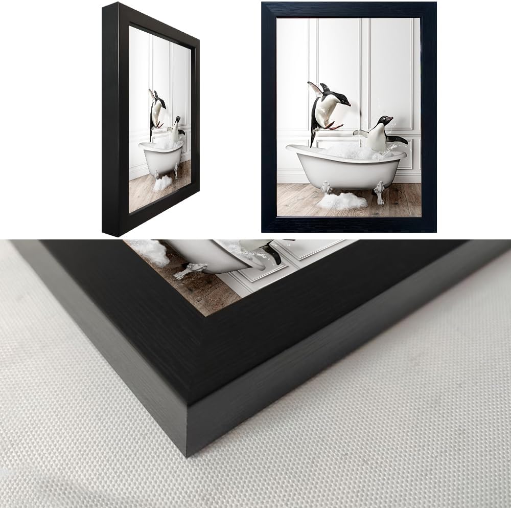 Skiennix Kids Bathroom Decor - Cute Penguin Canvas Print | Funny Black & White Wall Art