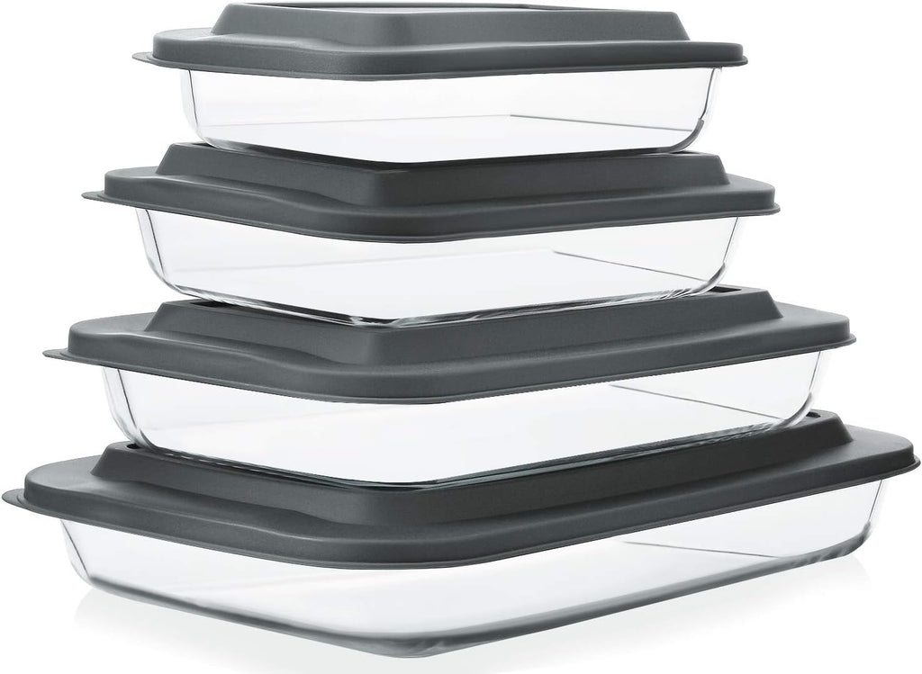 MCIRCO Glass Baking Dish Set - 8 Pcs with Lids & 9 Pcs Stainless Steel Baking Sheet Tray Set | Perfect for Cooking & Baking