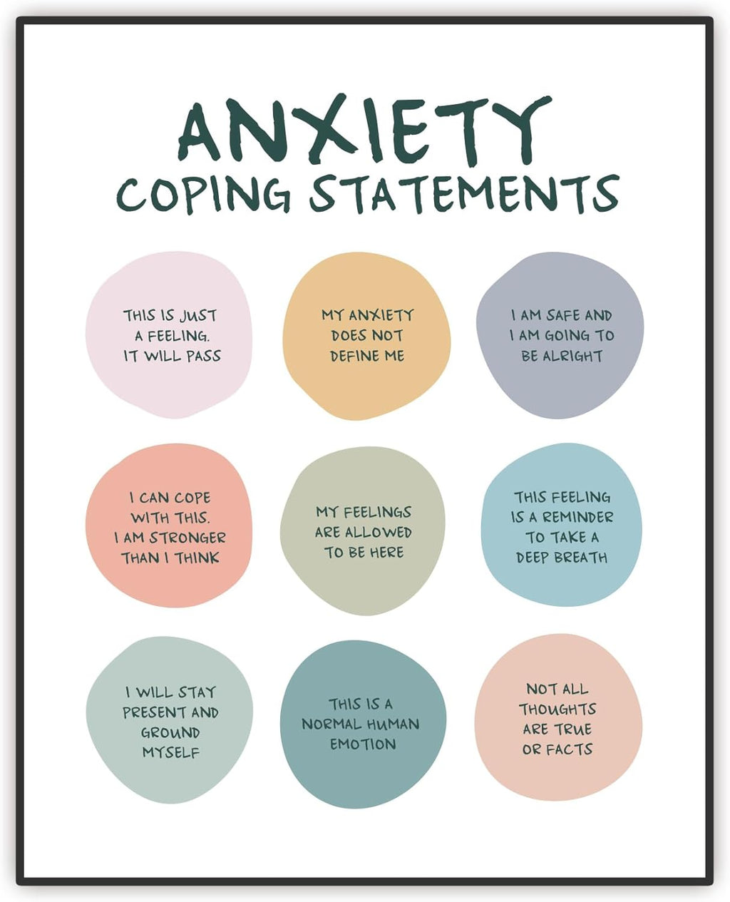 Skiennix Anxiety Coping Statements Poster - Positive Mental Health Wall Art | 8x10 Inch Unframed Decor