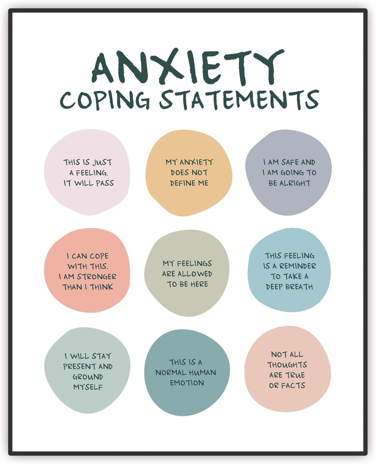 Skiennix Anxiety Coping Statements Poster - Positive Mental Health Wall Art | 8x10 Inch Unframed Decor