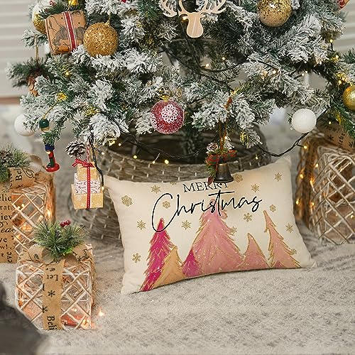Pink Christmas Throw Pillow Cover 12x20 Inch for Sofa