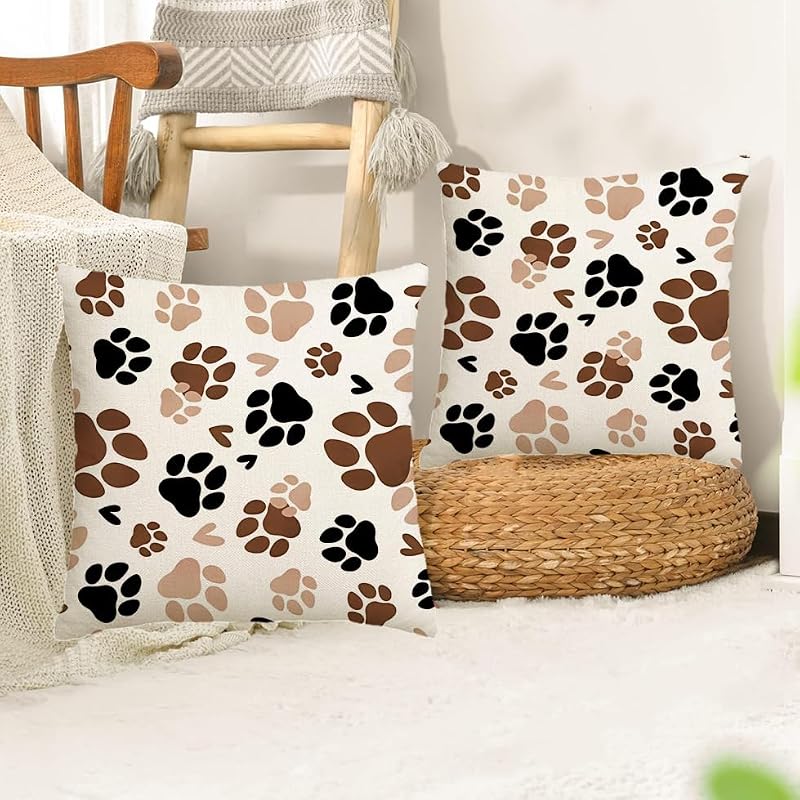 Dog & Cat Paw Print Decorative Throw Pillow Covers - Set of 2 (16x16 in)