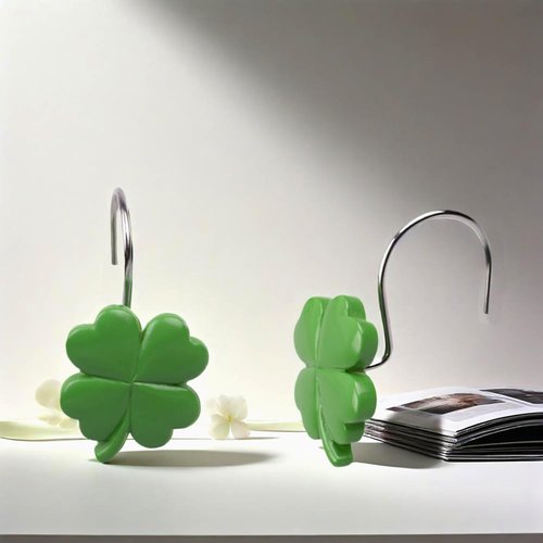 12 PCS Shamrock Shower Curtain Hooks Shower Decor, Rustproof Bathroom Decorative Shower Hooks, Green Shower Curtain Hooks Botanical Shower Curtain Rings for Bedroom Living Room Bathroom
