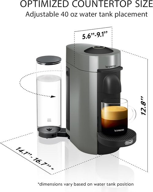 De'Longhi Nespresso Vertuo Plus Coffee & Espresso Maker - Sleek Grey Design for Perfect Brews