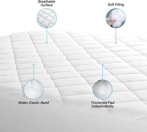 EIUE Quilted Mattress Pad - Lightweight & Breathable Fitted Topper Protector | Queen Size (60x80in) - White