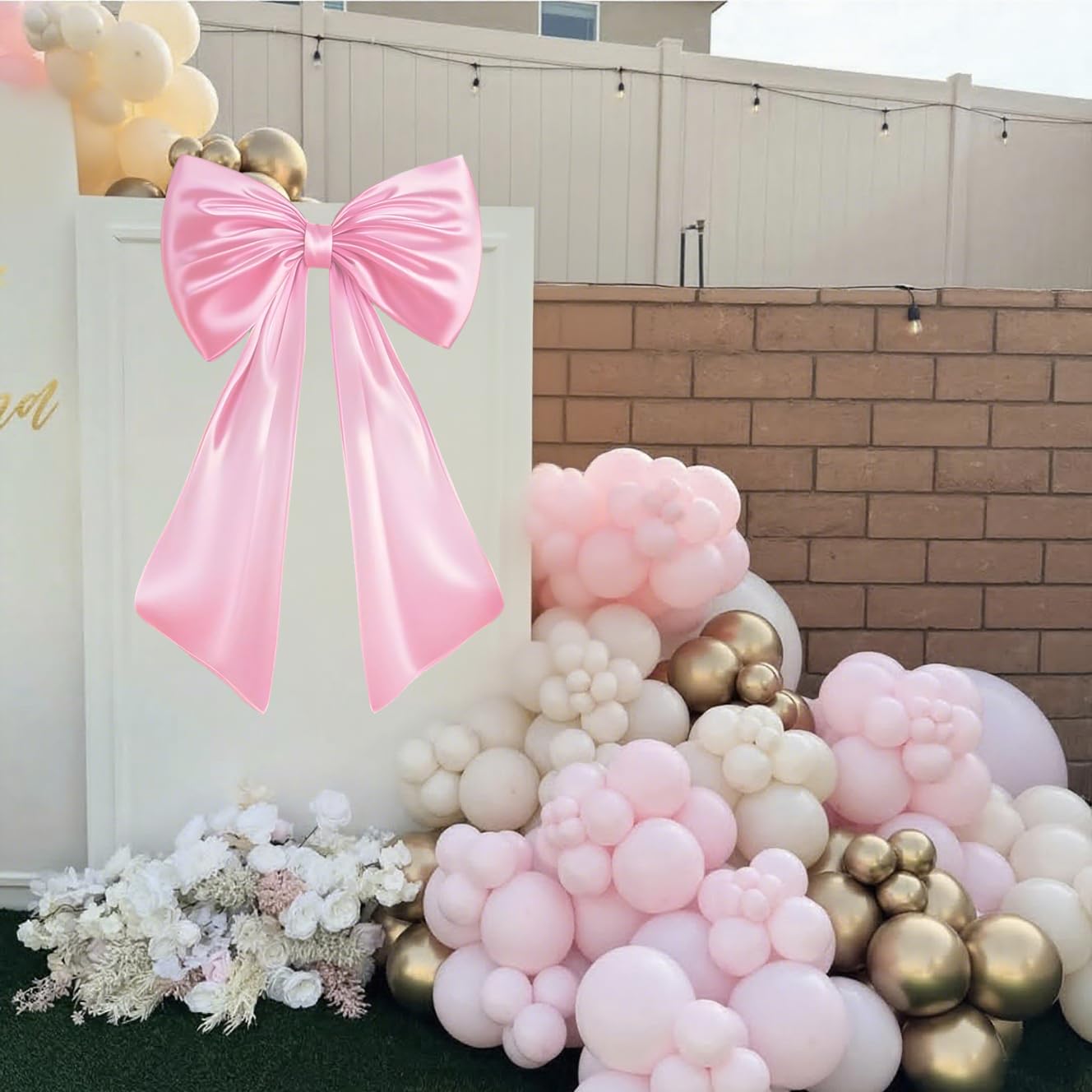 JUICYRAUL 23x35 Inch Large Pink Satin Bow,Giant Ribbon Tie for Coquette Room, Xmas Tree, Birthday, Graduation, Wedding Proposal & Baby Shower Decor