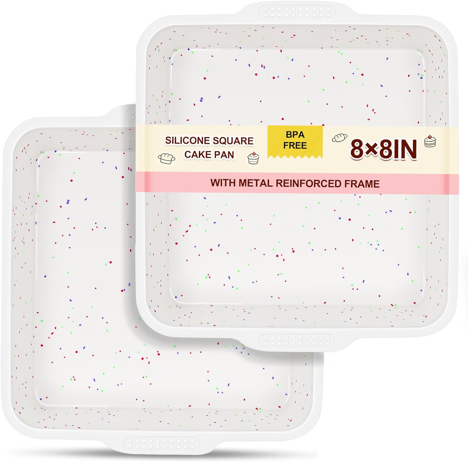 SJ Silicone Square Cake Pan Set - 8 x 8 Inch Nonstick Molds with Metal Reinforced Frame | BPA Free for Cakes, Brownies, and More