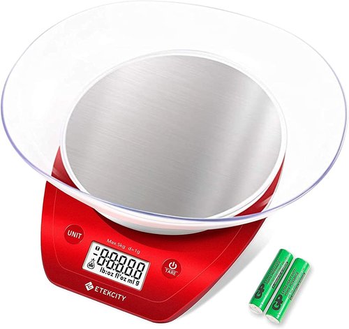 Etekcity Digital Food Kitchen Scale - Accurate 0.1g Measurement for Weight Loss & Cooking | 11lb/5kg, Stainless Steel Red
