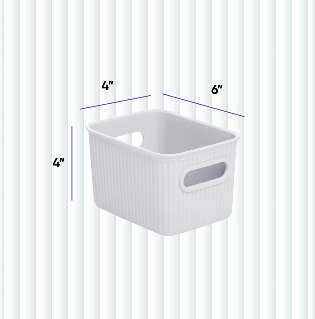 Ribbed Collection Decorative Plastic Storage Bins - Small White Smoke Organizer (4 Pack) for Closet & Drawer