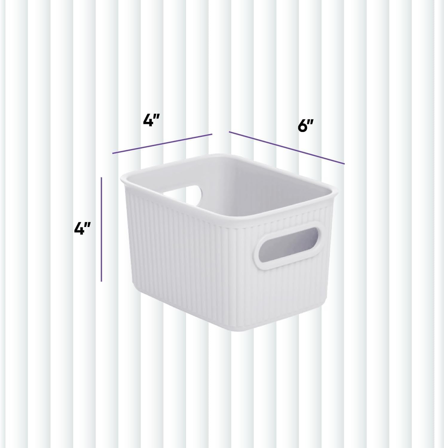 Ribbed Collection Decorative Plastic Storage Bins - Small White Smoke Organizer (4 Pack) for Closet & Drawer