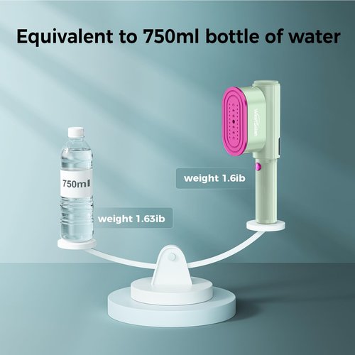 Portable Travel Steamer for Clothes, Fast Wrinkle Remover Garment Steamer for Home & Travel, 2-in-1 Iron & Steam with 90°Rotatable Head, Handheld Iron Steamer with LCD Temperature Display